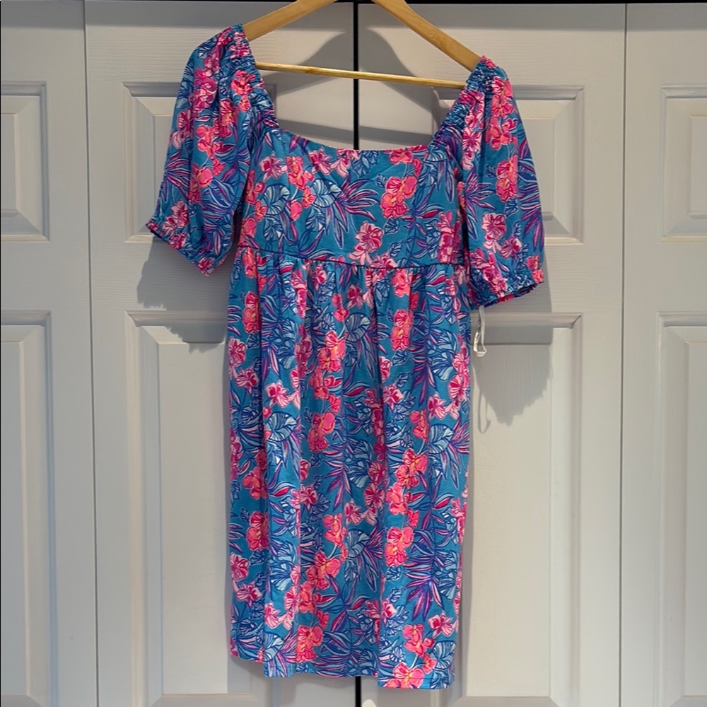 Lilly Pulitzer Pink and Blue Puff Sleeve Sundress